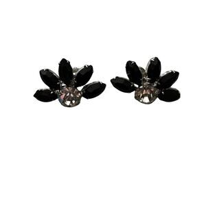 Vintage Clear and Black Rhinestone Screwback Earrings